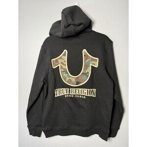TRUE RELIGION MEN'S HOODIE BLACK W/CAMO LOGO SIZE Medium NEW $124